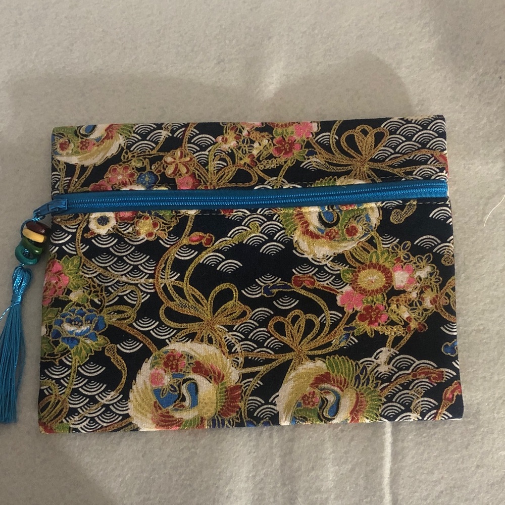 Floral Black and Gold Cosmetic Pouch